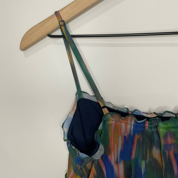 Urban Outfitters Moxie mesh multi colored lettuce hem mini slip dress XS - Picture 6 of 10